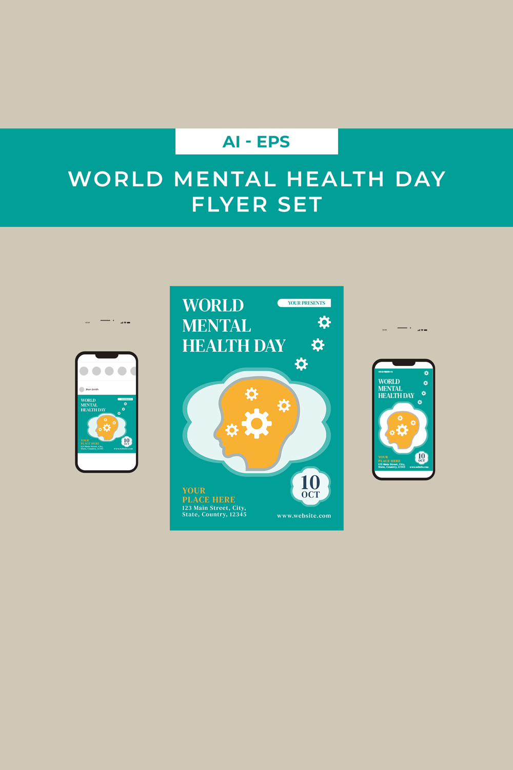 World Mental Health Day Flyer Set Design pinterest preview image.