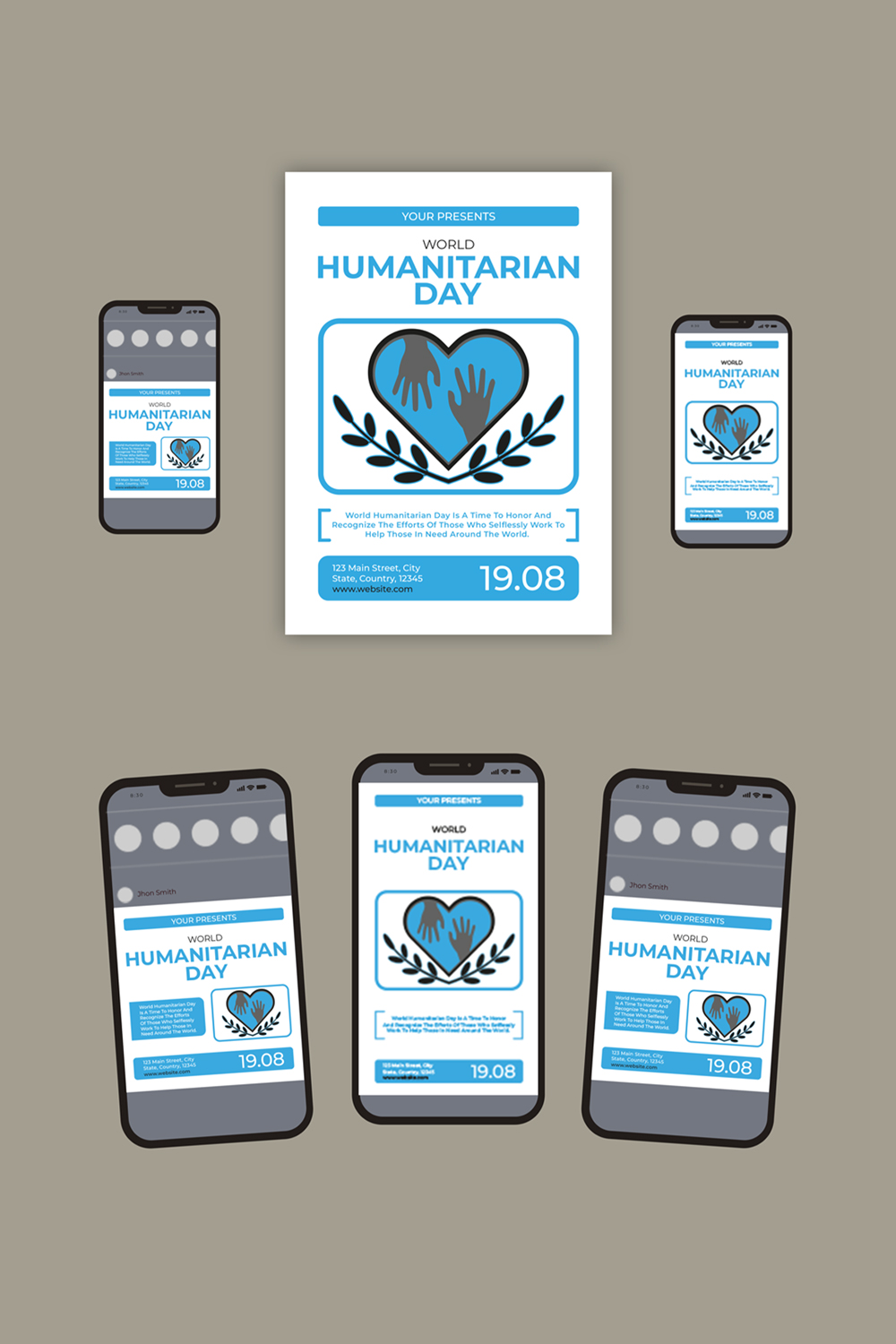 World Humanitarian Day Flyer Set pinterest preview image.