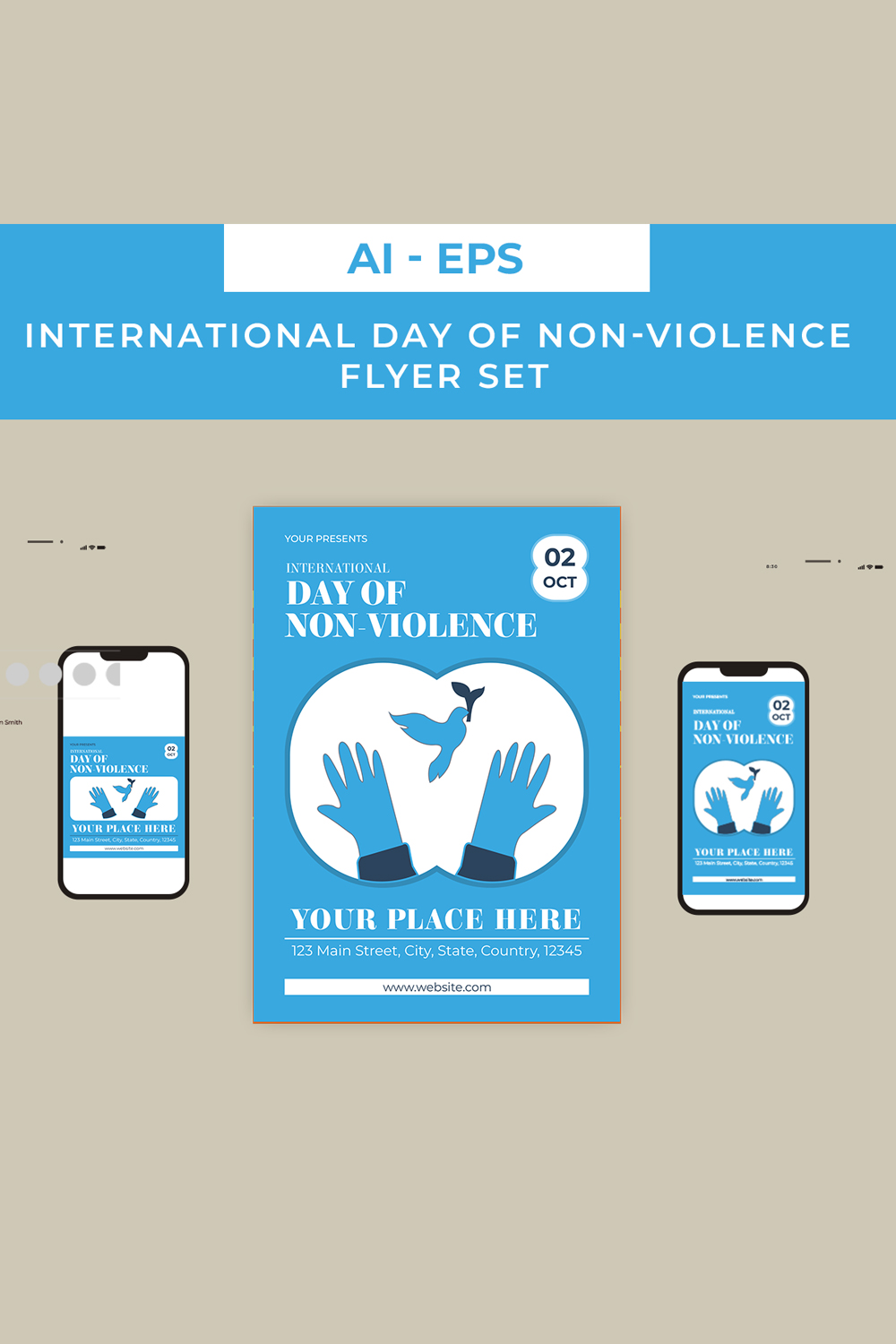 International Day of Non-Violence Flyer Set Design pinterest preview image.