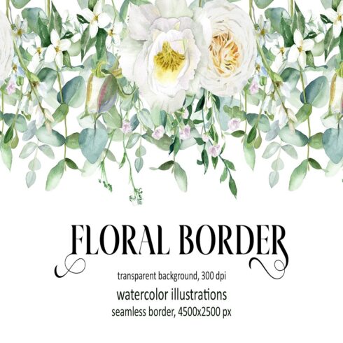 Watercolor White Peony Seamless Border cover image.