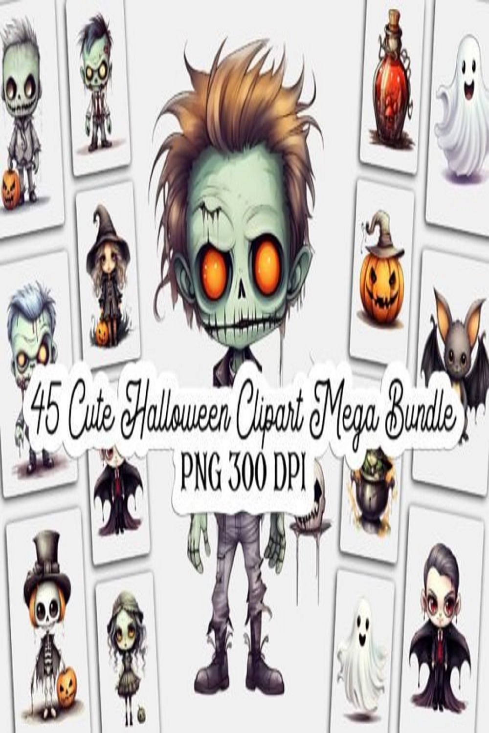 45 Cute Halloween Clipart Mega Bundle pinterest preview image.