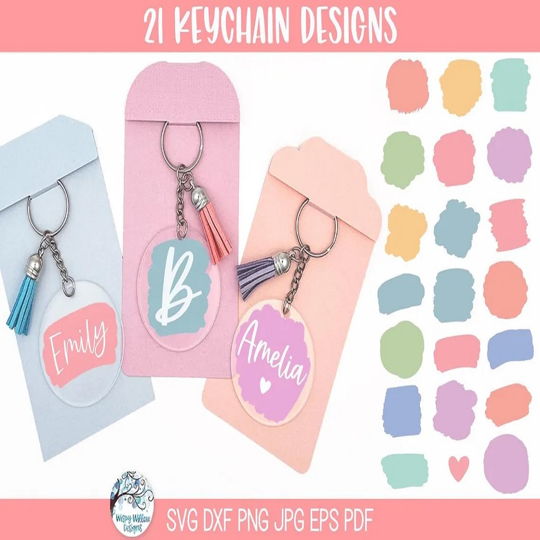 Paint Brush Stroke Keychains SVG Bundle preview image.