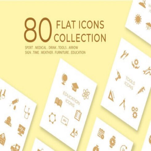 80 Flat Icons Bundle Template cover image.