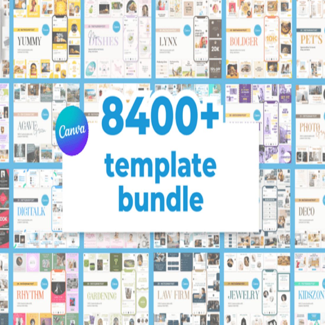 8400+ Social Media Canva Template Bundle preview image.