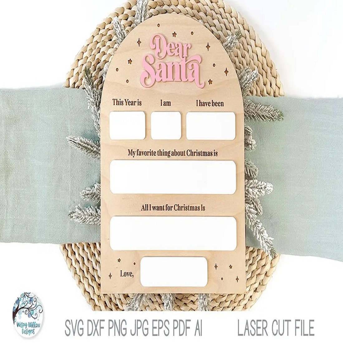 Dear Santa Letter Christmas SVG File for Laser preview image.