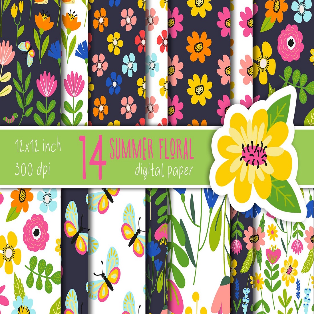 9 summer floral digital paper flowers scrapbook paper pattern 671
