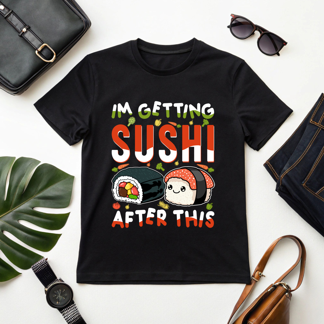 adorable Japanese food graphic design with fun sushi pun for merchandise cover image.
