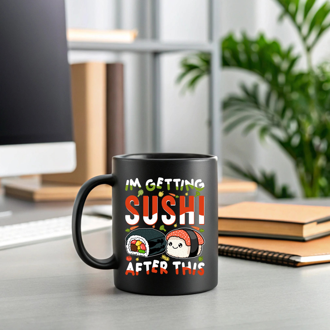 adorable japanese food graphic design with fun sushi pun for merchandise 2 black mug mock up 545