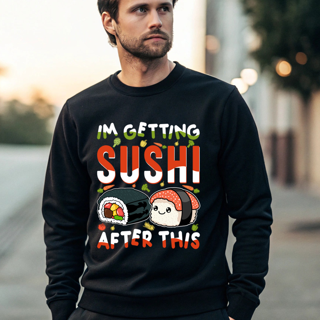 adorable japanese food graphic design with fun sushi pun for merchandise 4 black male sweatshirt mock up 293