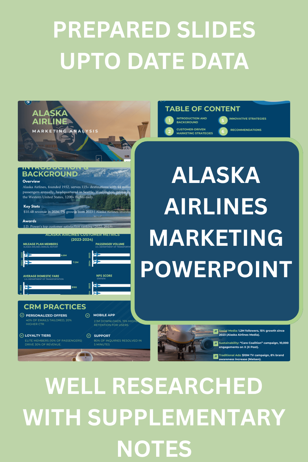 ALASKA AIRLINES MARKETING ANALYSIS PRESENTATION-Researched and prepared powerpoint with supplementary notes pinterest preview image.