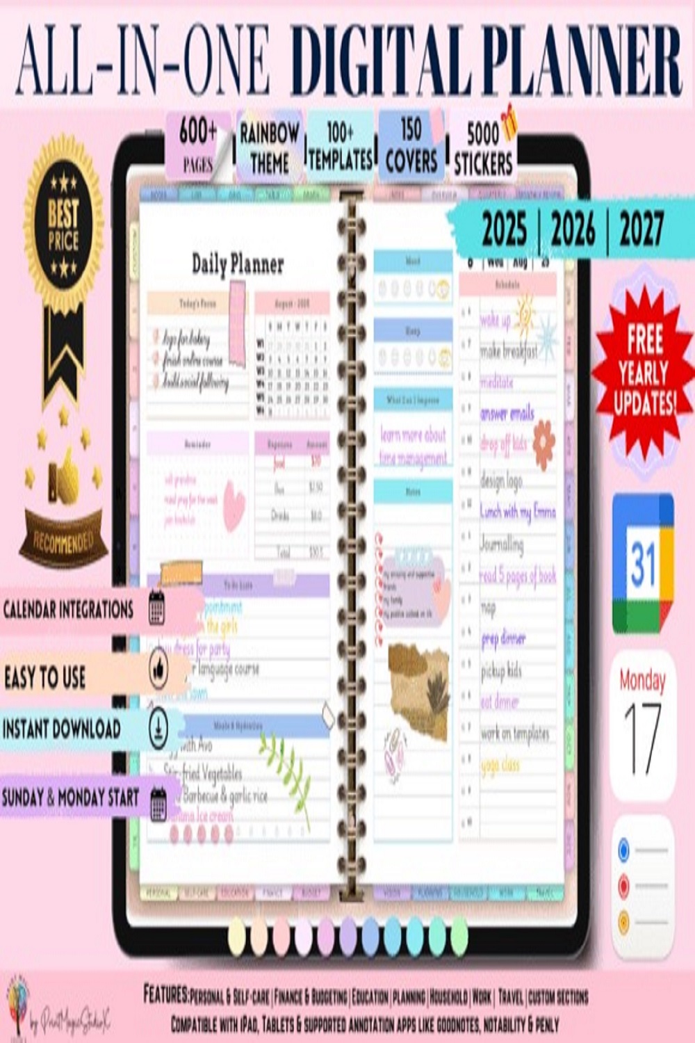 All-in-One Digital Planner pinterest preview image.