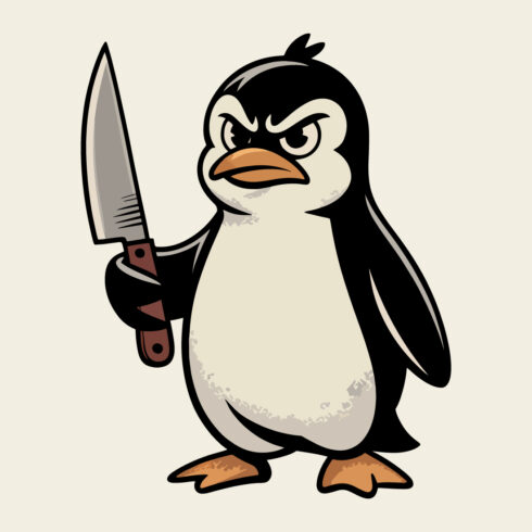 Angry Cartoon Penguin Holding Kitchen Knife Vintage Style Illustration cover image.