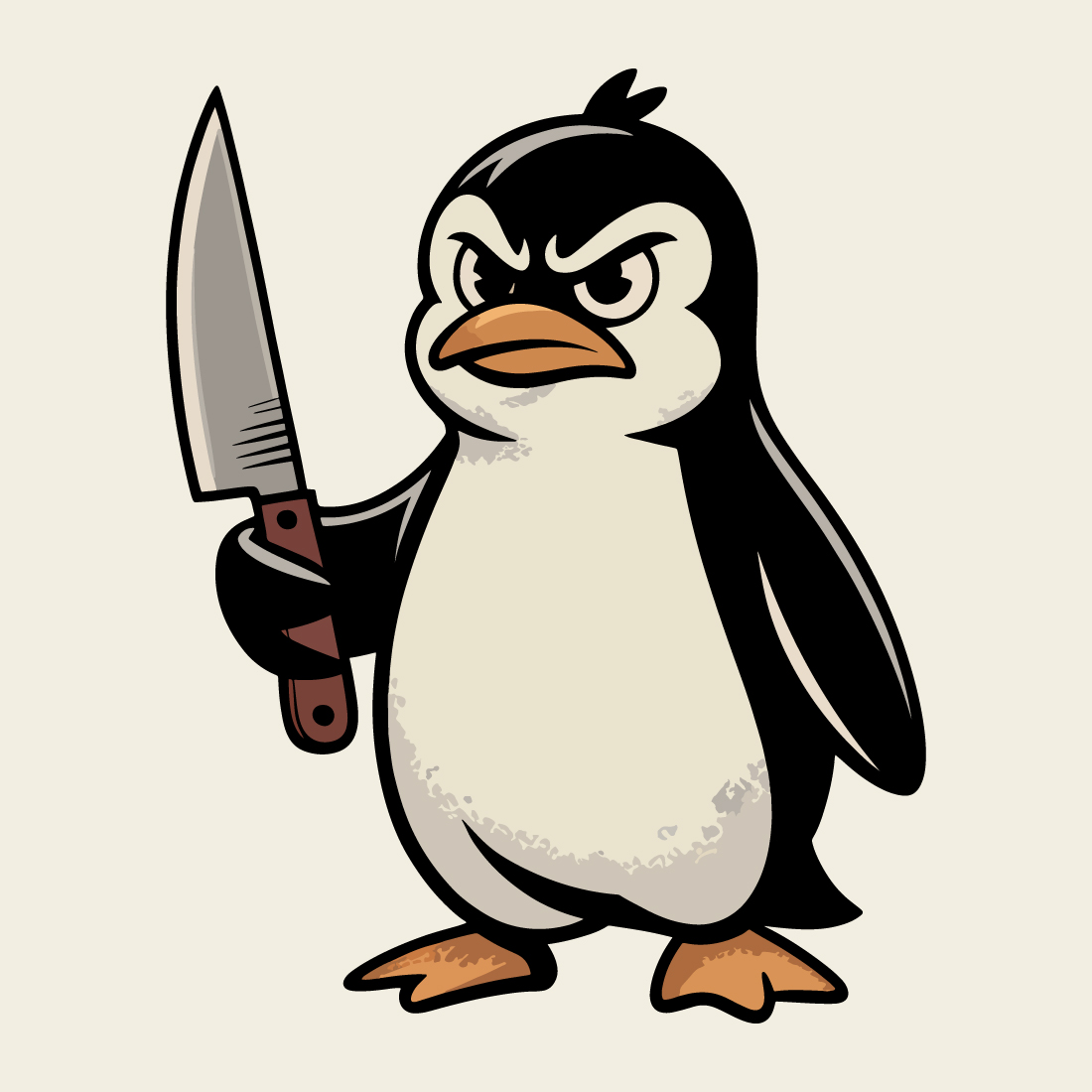 angry cartoon penguin holding kitchen knife vintage style illustration1 655