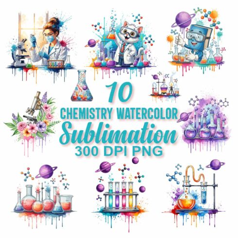 Chemistry Watercolor Sublimation PNG Bundle cover image.