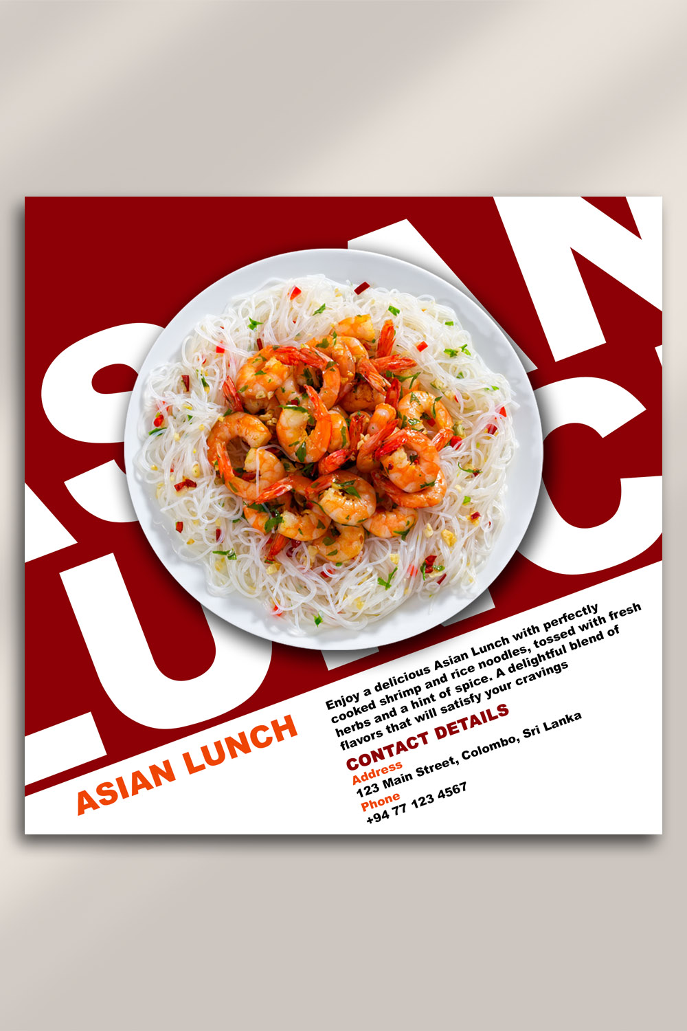 Asian Lunch PSD Template | Modern Food Poster Design pinterest preview image.