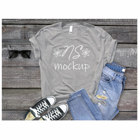 Bella Canvas 3001 T-shirt Mockup AHLETIC HEATHER cover image.