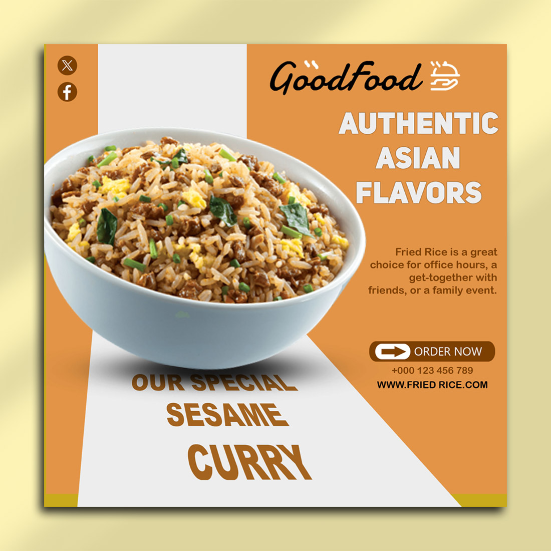 Authentic Asian Food Social Media PSD Template – Fried Rice & Curry Ad Design preview image.