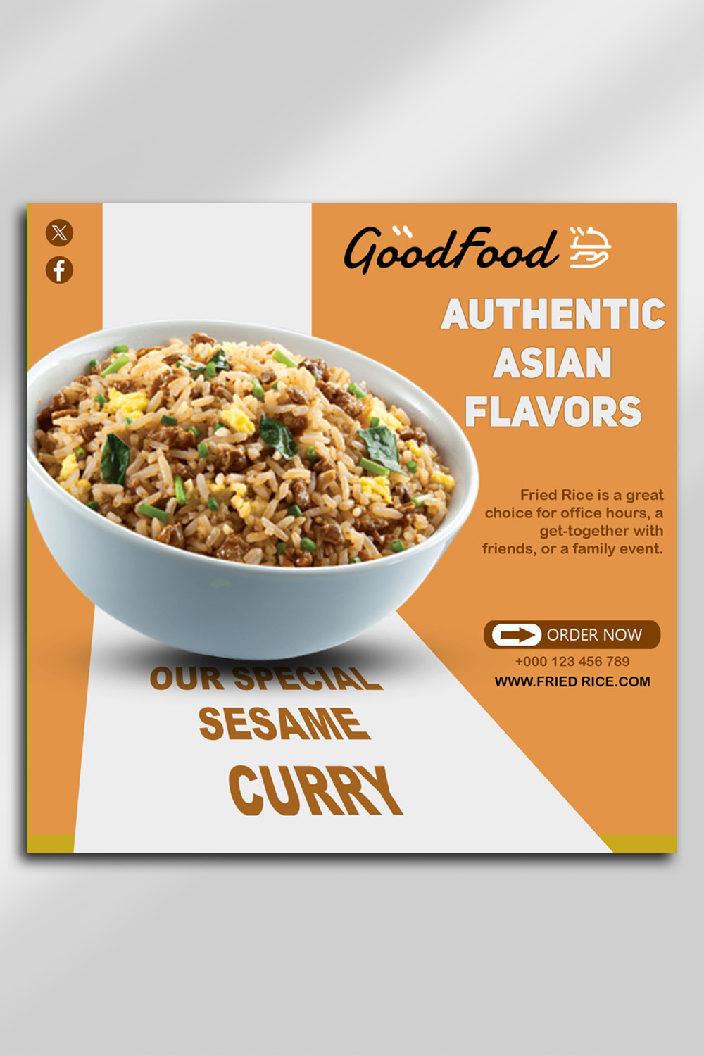 Authentic Asian Food Social Media PSD Template – Fried Rice & Curry Ad Design pinterest preview image.