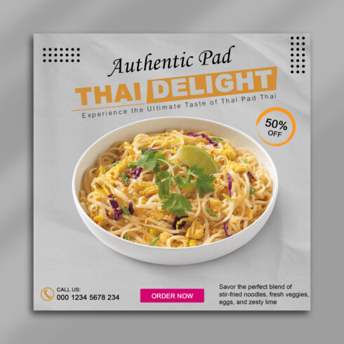 Editable Thai Food Promotion Banner PSD Template | 2000x2000 px | Clean & Modern Design cover image.