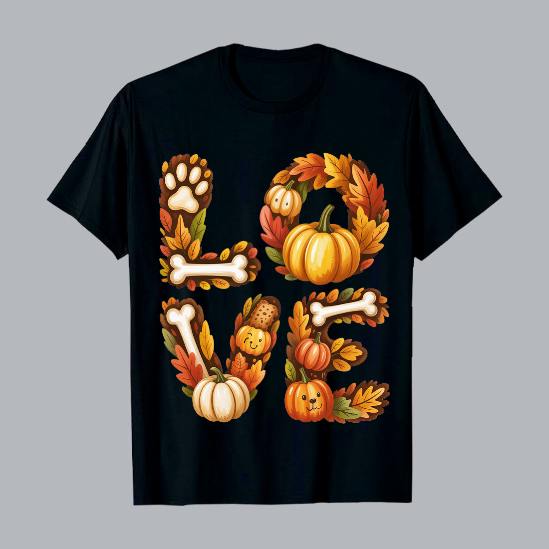 Autumn dog paw bone pumpkin leaves paw print Autumn day PNG T shirt Design T shirt PNG File preview image.