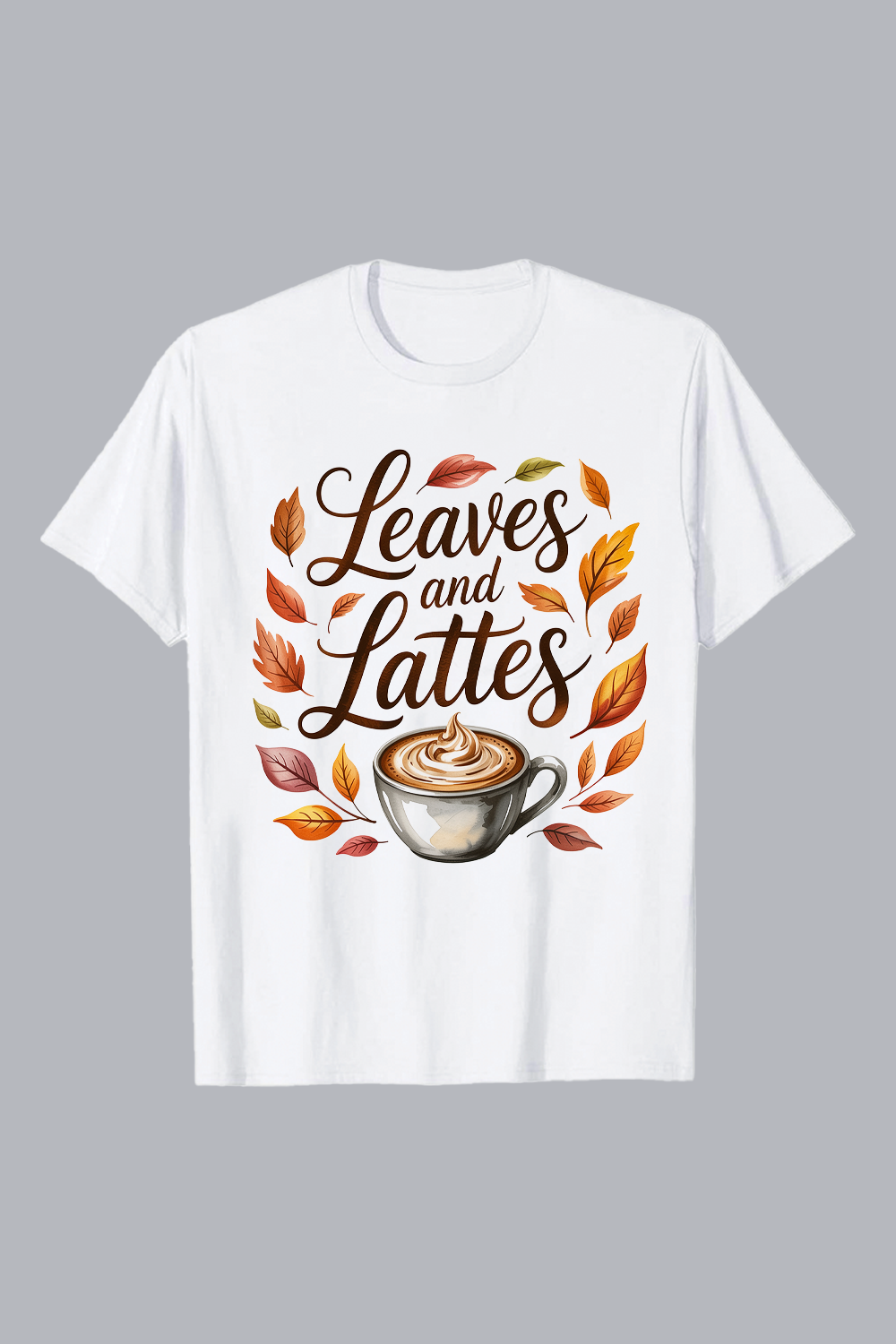 Autumn leaves and coffee drink latte Autumn day PNG T shirt Design T shirt PNG File pinterest preview image.