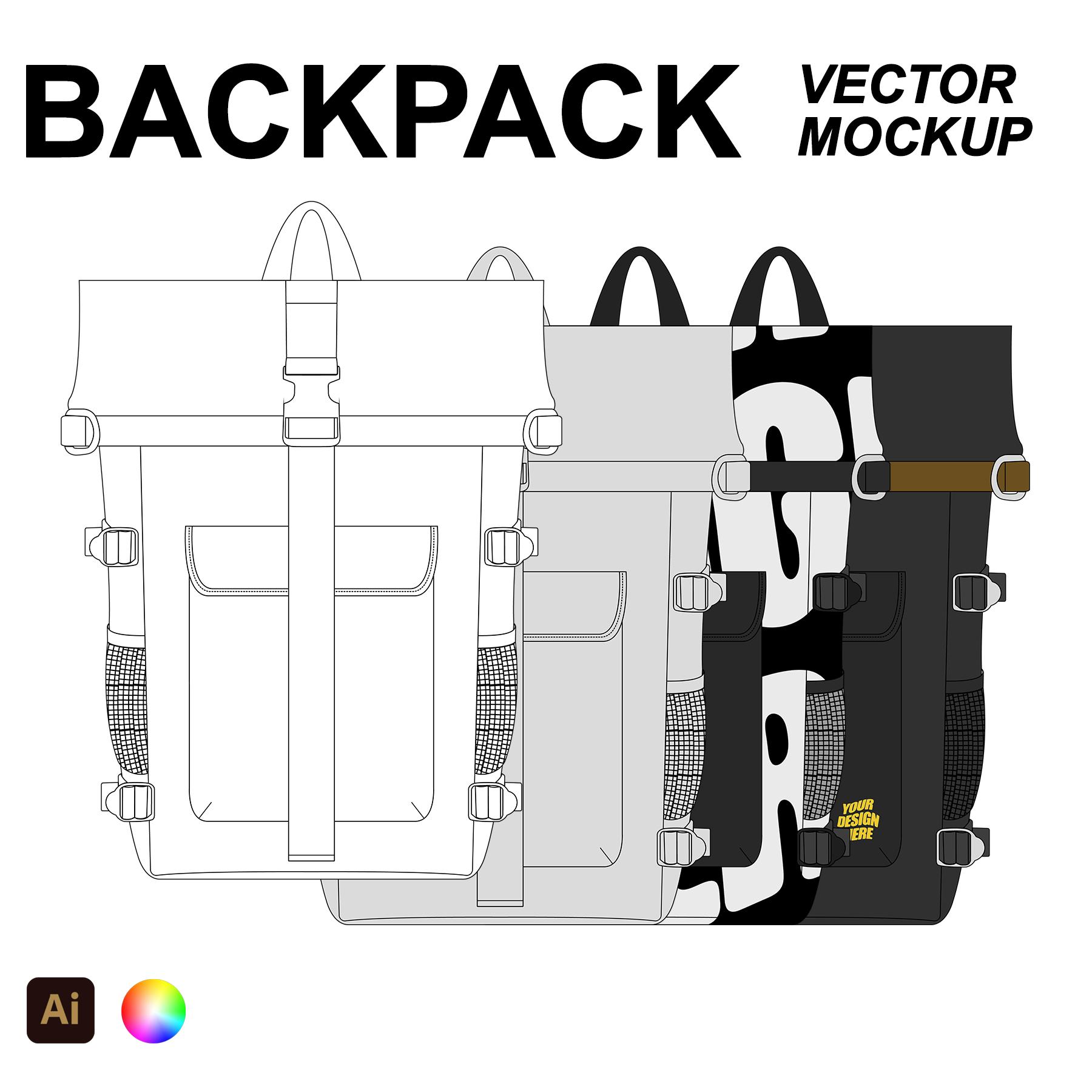 Backpack Vector Flat Sketch Mockup cover image.
