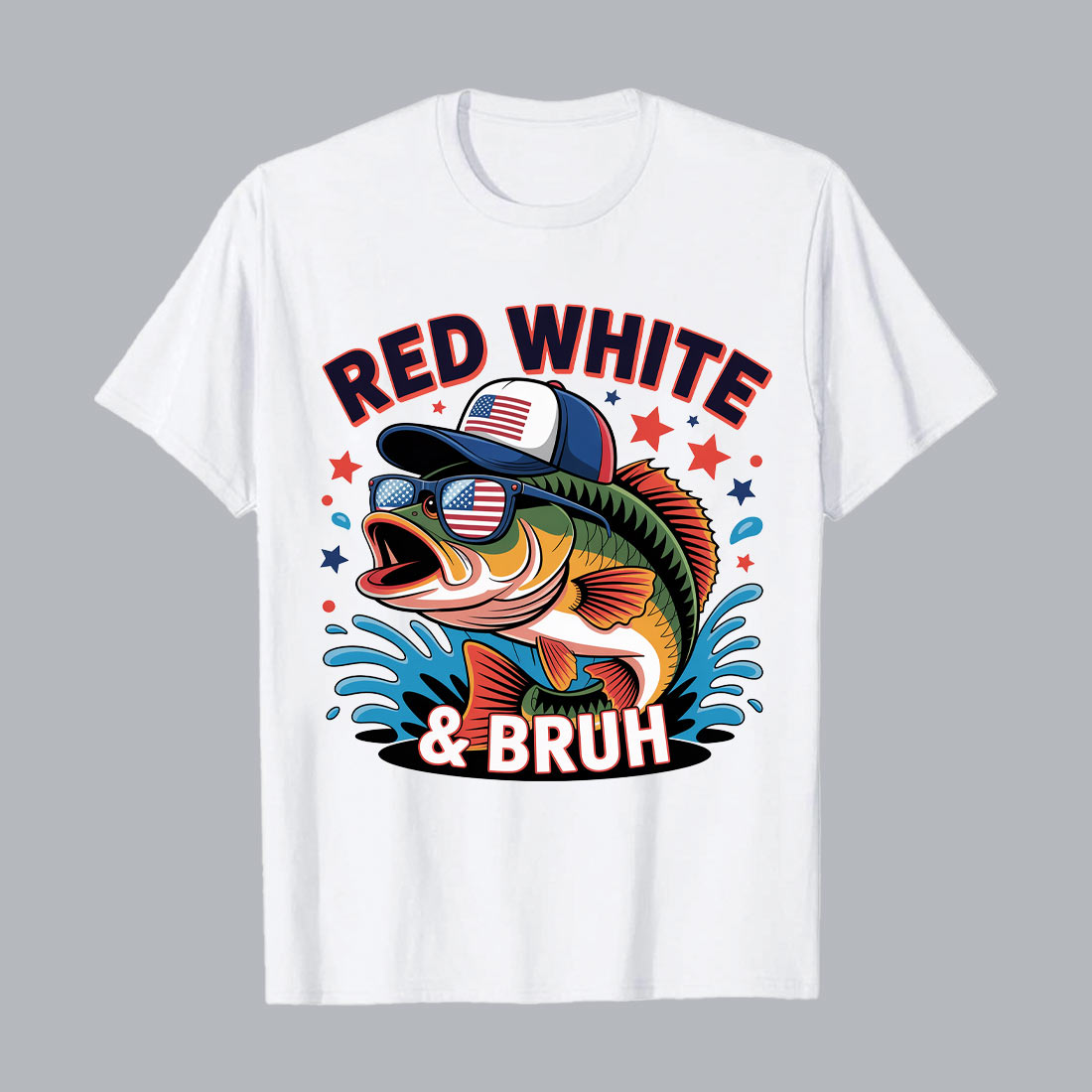 Patriotic bass fish sunglasses hat american flag PNG T shirt Design T shirt PNG File preview image.