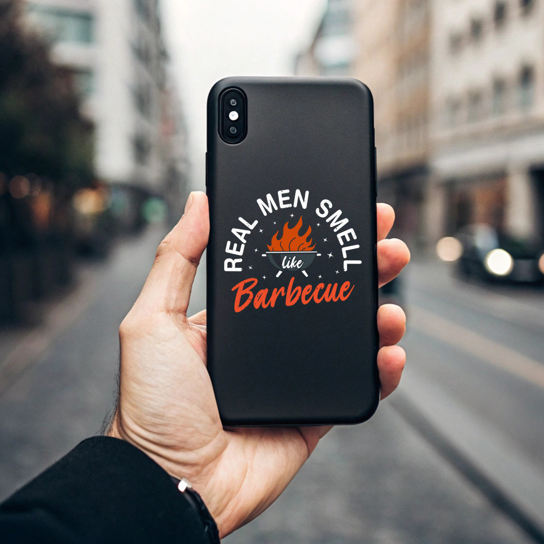 bbq fire pit design with humorous text – perfect for barbecue lovers and pitmasters. bbq graphic design. 7 black phone case mock up 99
