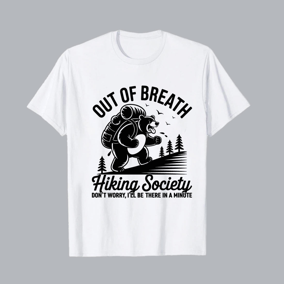Hiker with backpack and trees mountain hiking Bear hiking with backpack out of breath trees hiking EPS PNG T shirt Design cover image.