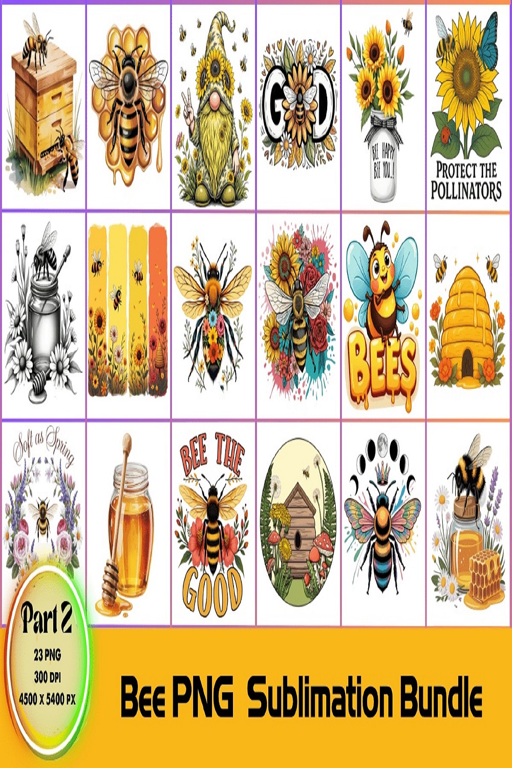Bee PNG Sublimation Bundle pinterest preview image.