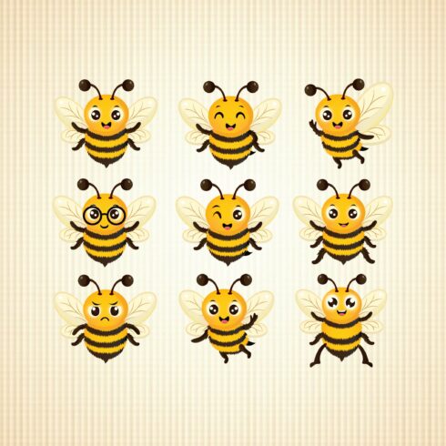 "Cute Cartoon Bee Clipart Set – 9 Emotions | PNG + Vector" cover image.