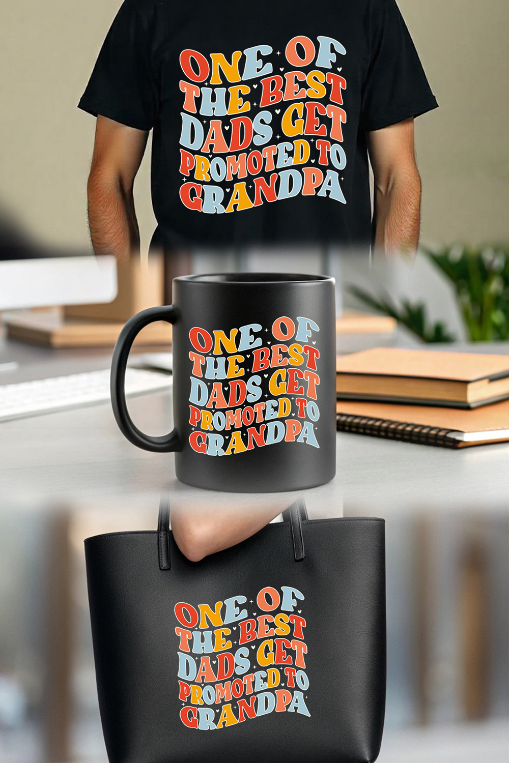 funny dad to grandpa promotion quote in groovy style Graphic Design pinterest preview image.