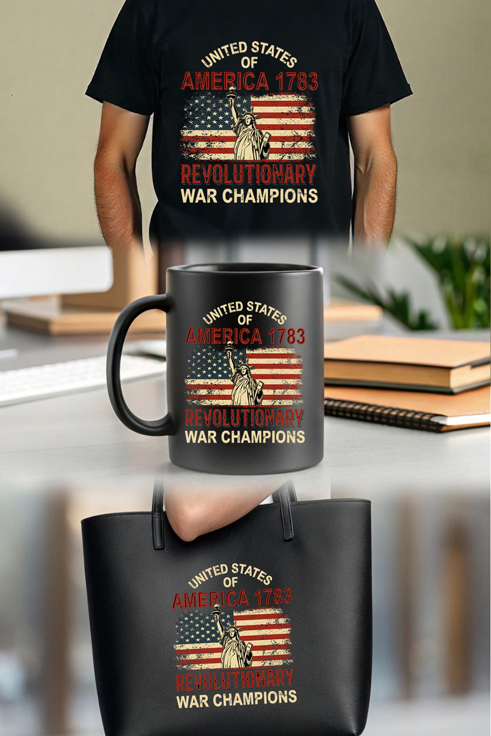 Vintage patriotic American merchandise celebrating the 1783 revolutionary war victory graphic design pinterest preview image.