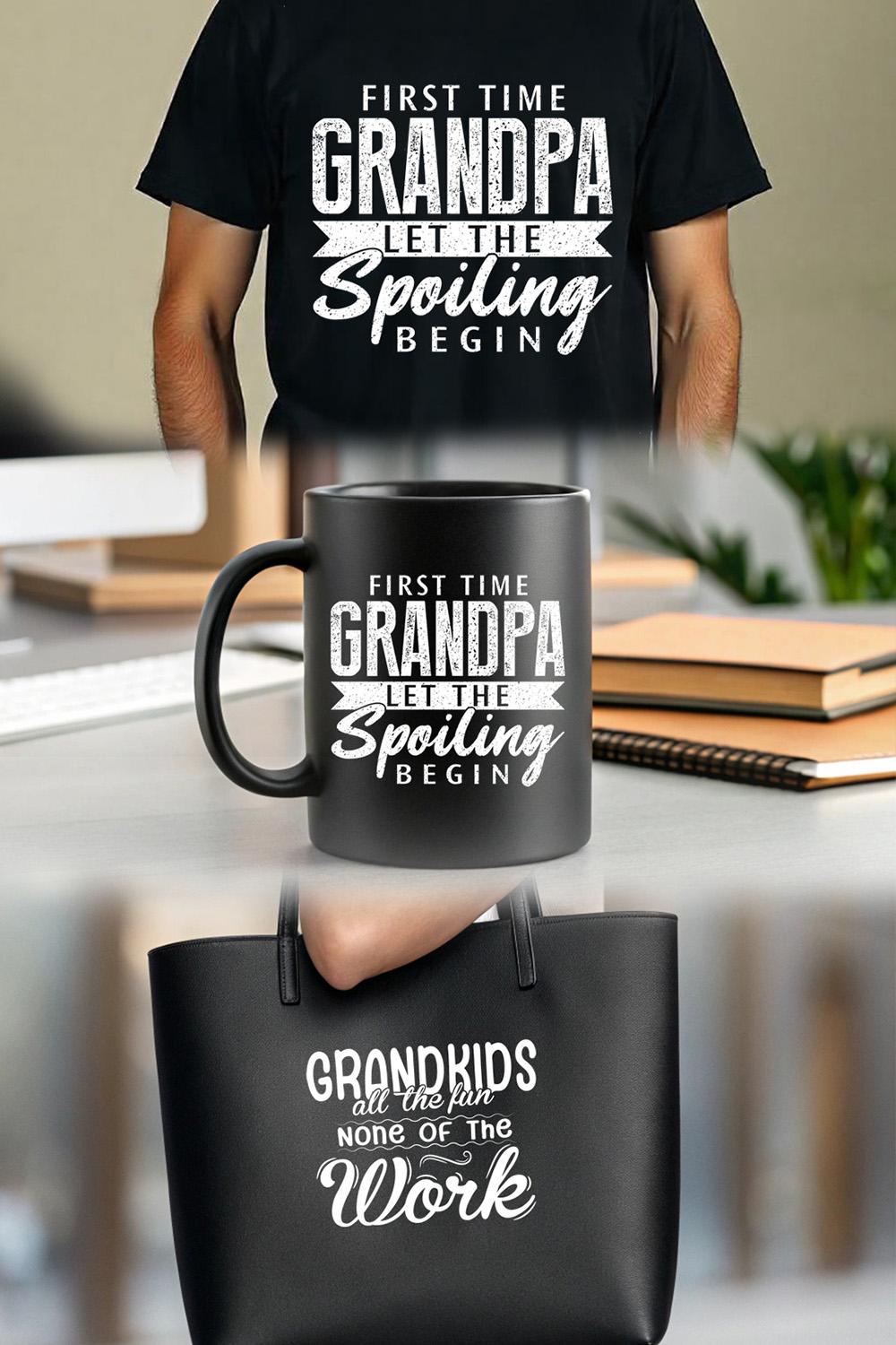 vintage grandpa t-shirt design saying let the spoiling begin for first-time grandfathers Graphic design pinterest preview image.