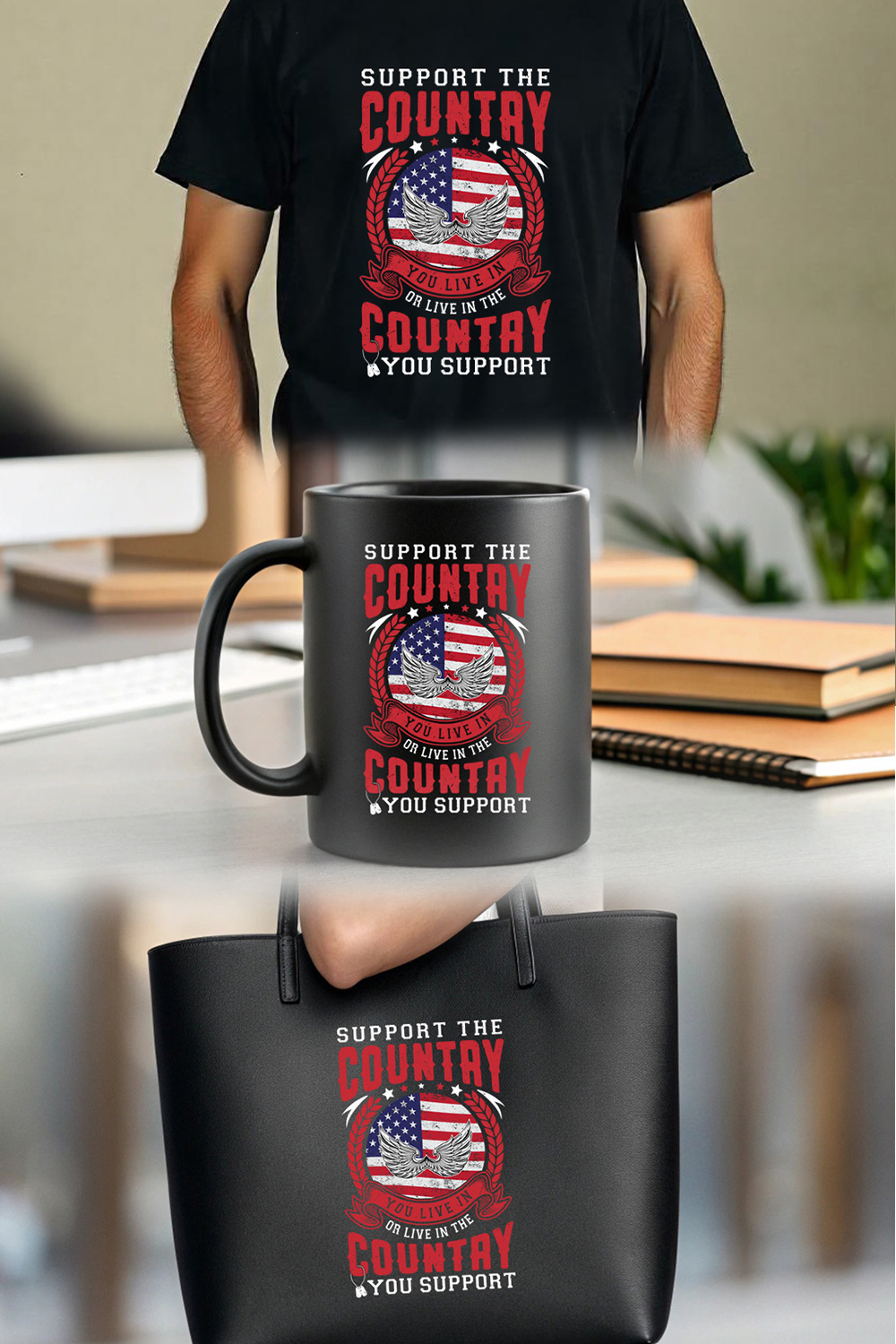 USA pride vintage style design with wings and a bold patriotic message Graphic Design pinterest preview image.