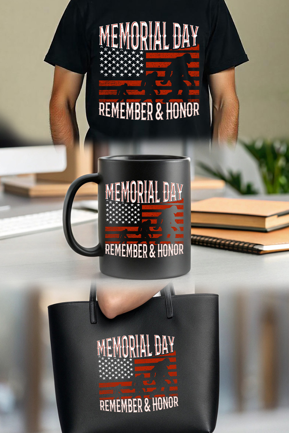 patriotic memorial day bigfoot design with American flag for t-shirt and apparel Graphic Design pinterest preview image.
