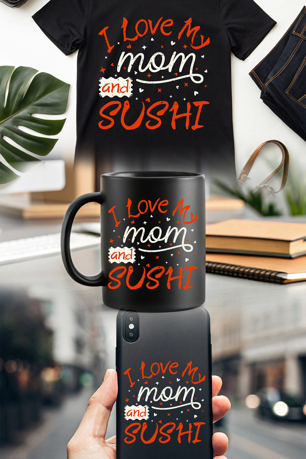 Funny sushi and mom lover graphic design for cute gift merchandise pinterest preview image.