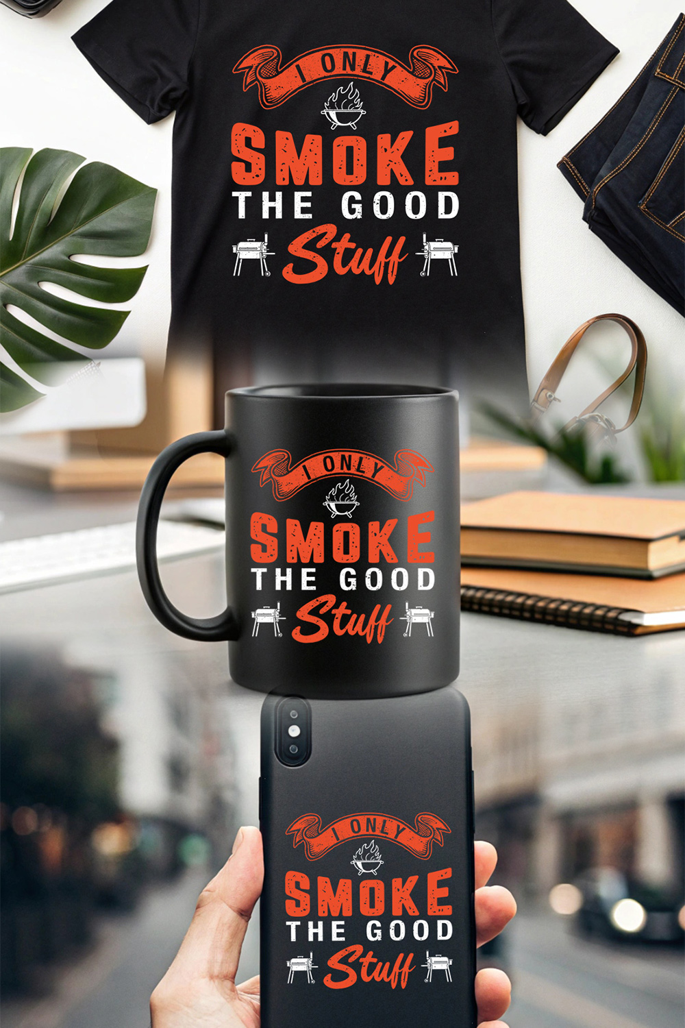 I only smoke the good stuff – vintage grilling quote for outdoor cooking lovers Bbq graphic design pinterest preview image.