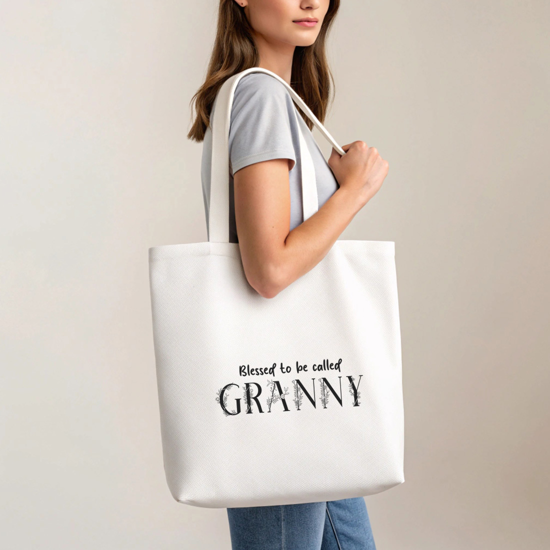 blessed to be called granny floral quote design for t shirts mugs and home decor cool grandma gifts. graphic design. 5 with tote bag mock up 700