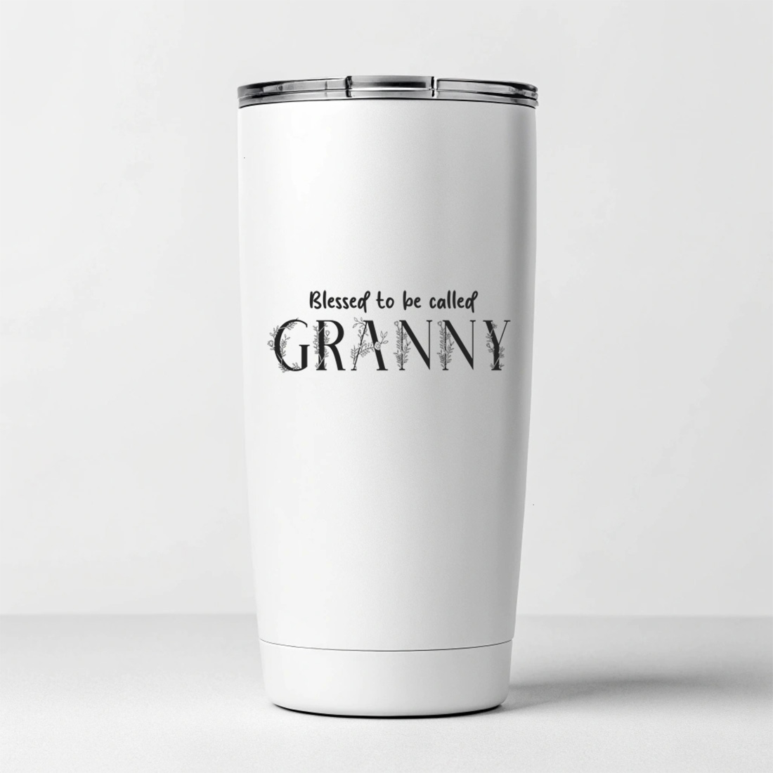 blessed to be called granny floral quote design for t shirts mugs and home decor cool grandma gifts. graphic design. 8 white tumblers mockup 581