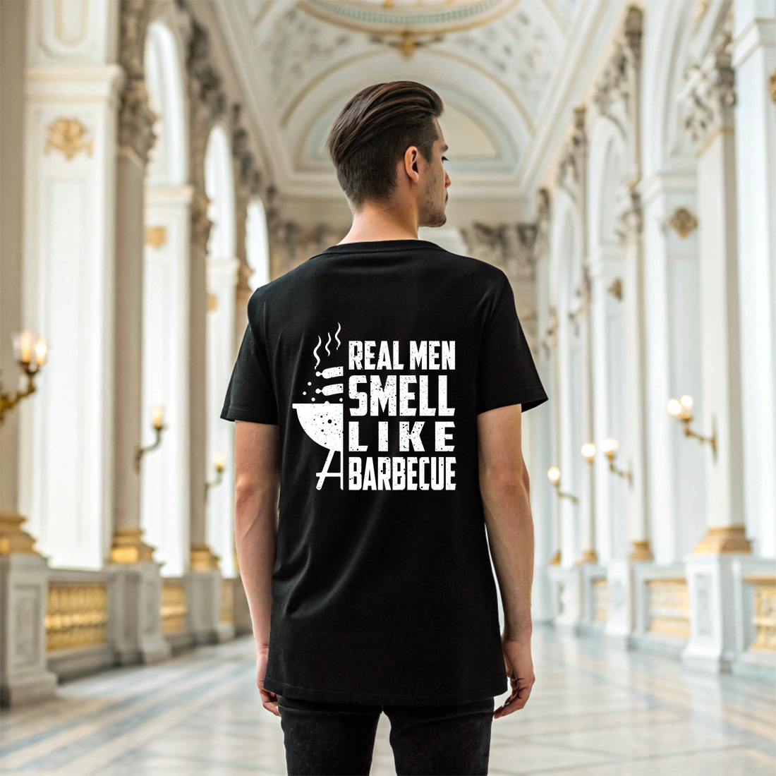 bold graphic tee for grill masters who love the smell of barbecue. bbq graphic design. 6 black t shirt mock up 391