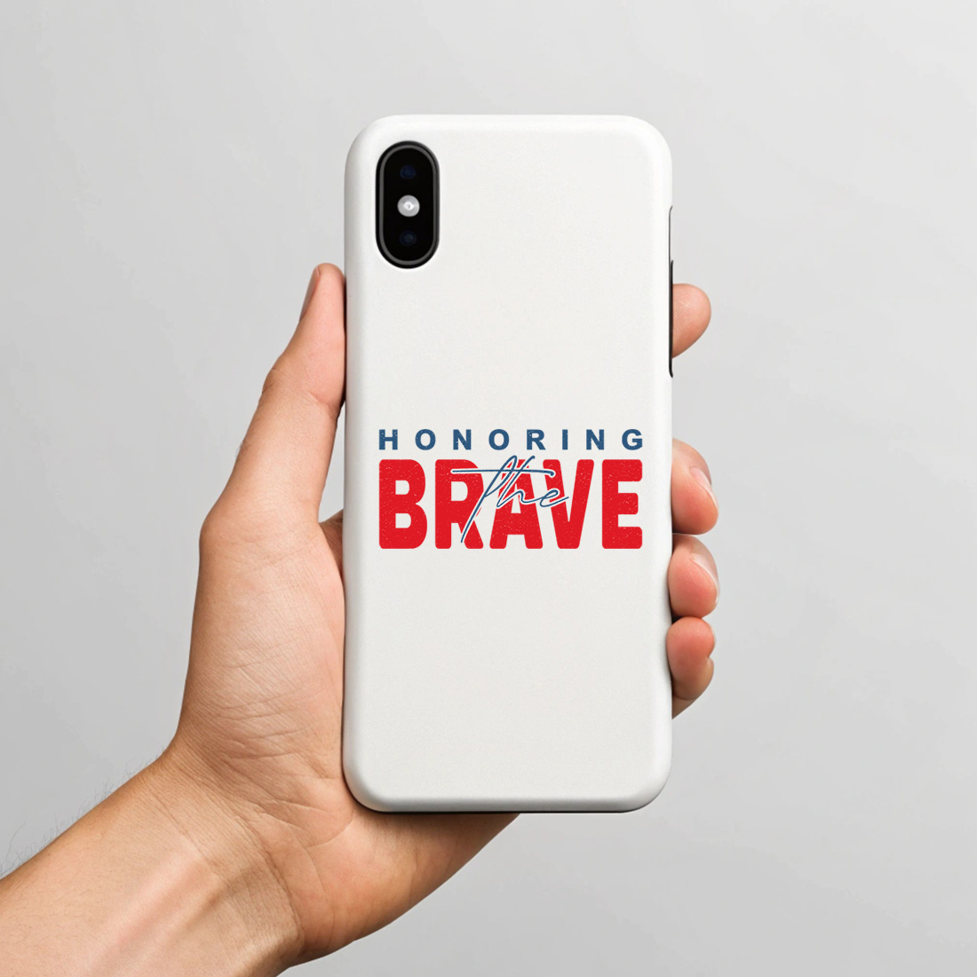 bold red and blue honoring the brave typography for july 4th apparel. graphic design. 7 with phone case mock up 856