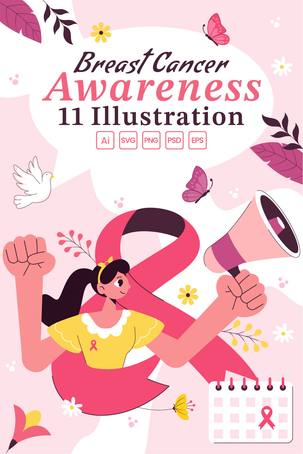 11 Breast Cancer Awareness Month Illustration pinterest preview image.