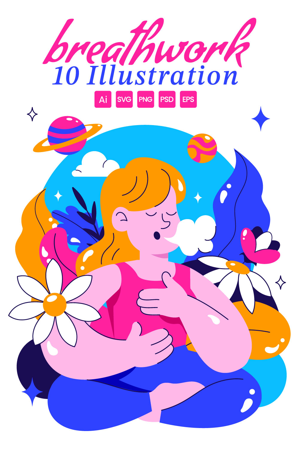 10 Peaceful Breathwork Session Illustration pinterest preview image.