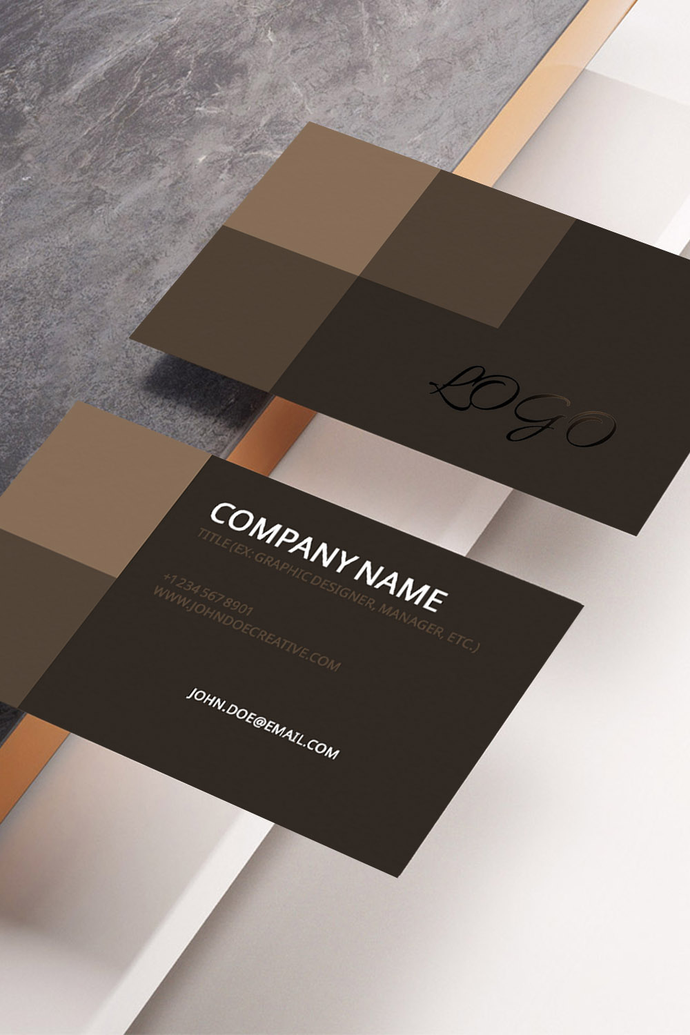 Elegant Dark Toned Business Card PSD Template for Professionals pinterest preview image.