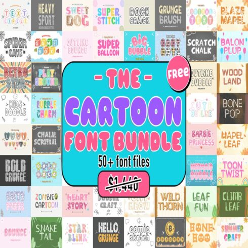 Cartoon Font Bundle cover image.