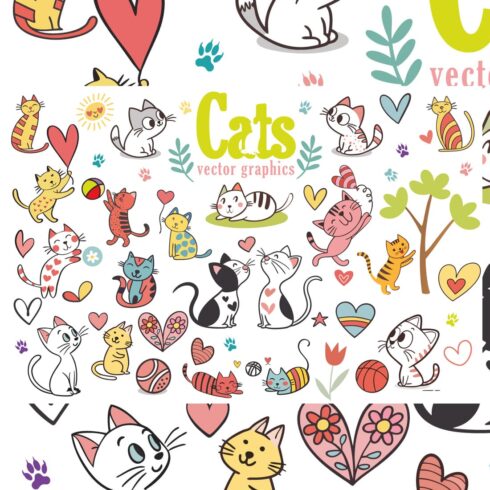 Doodle Colorful Cats Vector Pack cover image.