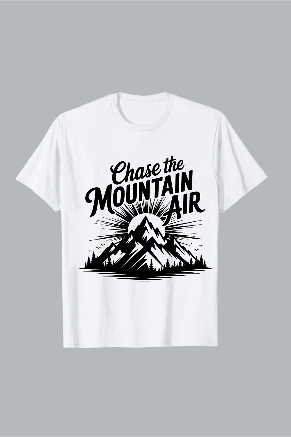 Chase the mountain air graphic t-shirt white Elephant silhouette animal wildlife hiking EPS PNG T shirt Design pinterest preview image.