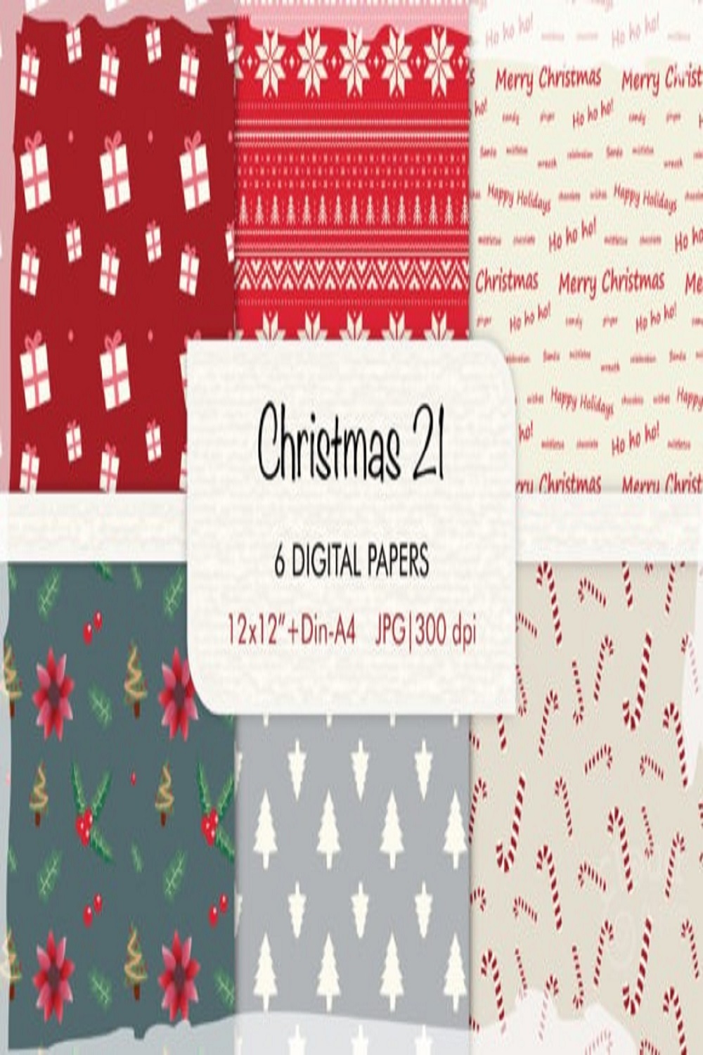 Christmas 21 Digital Papers pinterest preview image.