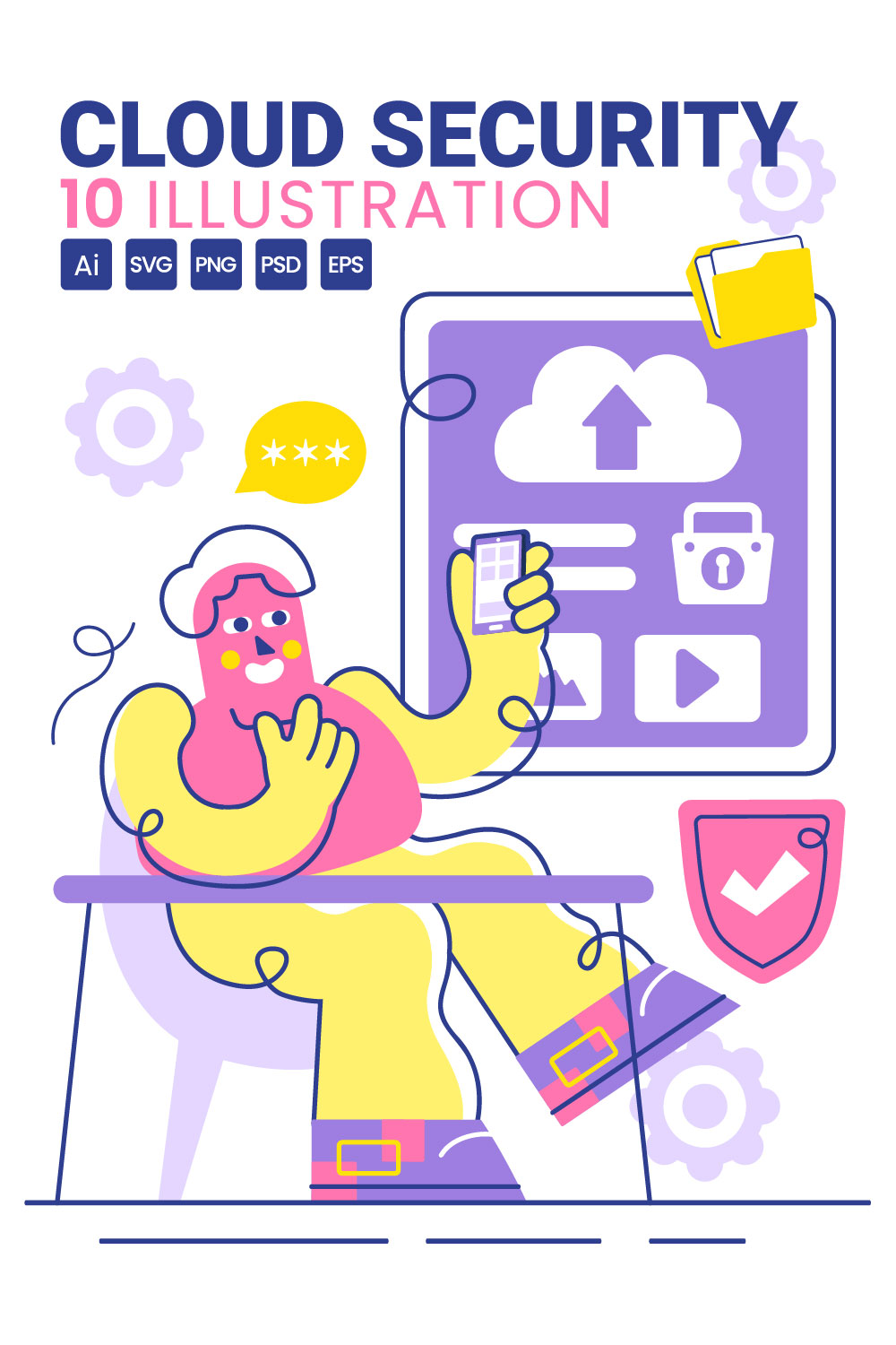 10 Digital Cloud Security Illustration pinterest preview image.